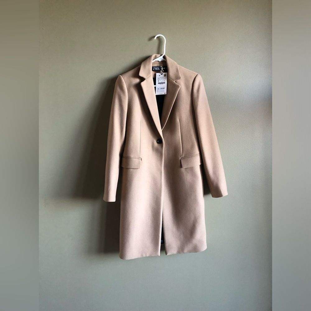 NWT Zara Women Manteco Tan Camel Beige Wool Blended Coat Size XS